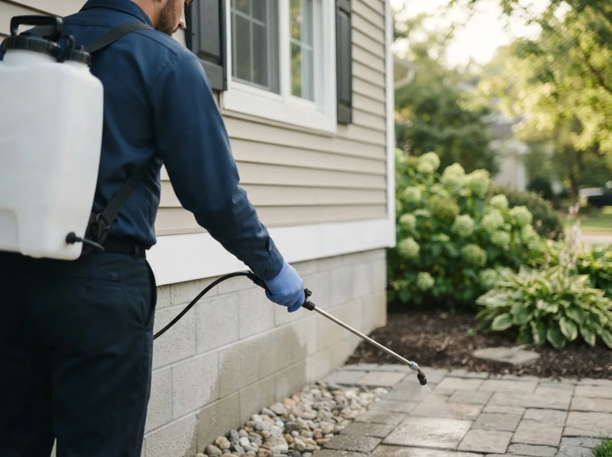 Pest control technician inspecting a home in Superior, NE